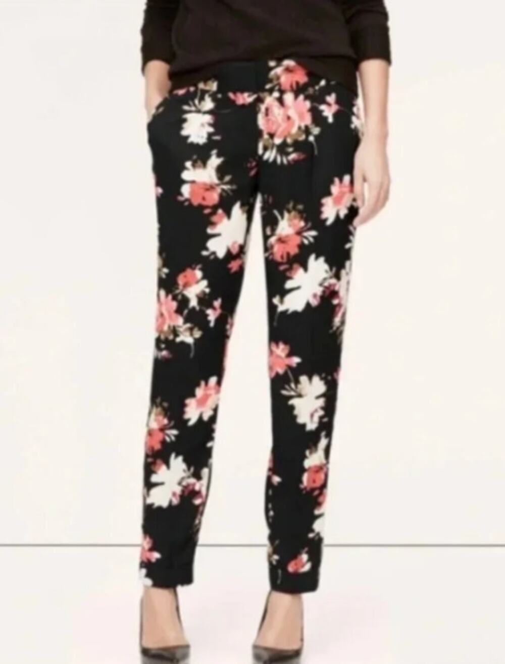 LOFT Drapey Floral Marisa Fit Pants Size 6